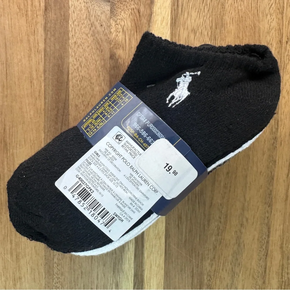 Polo Ralph Lauren Gray Black White Ankle Socks - 6 Pairs
